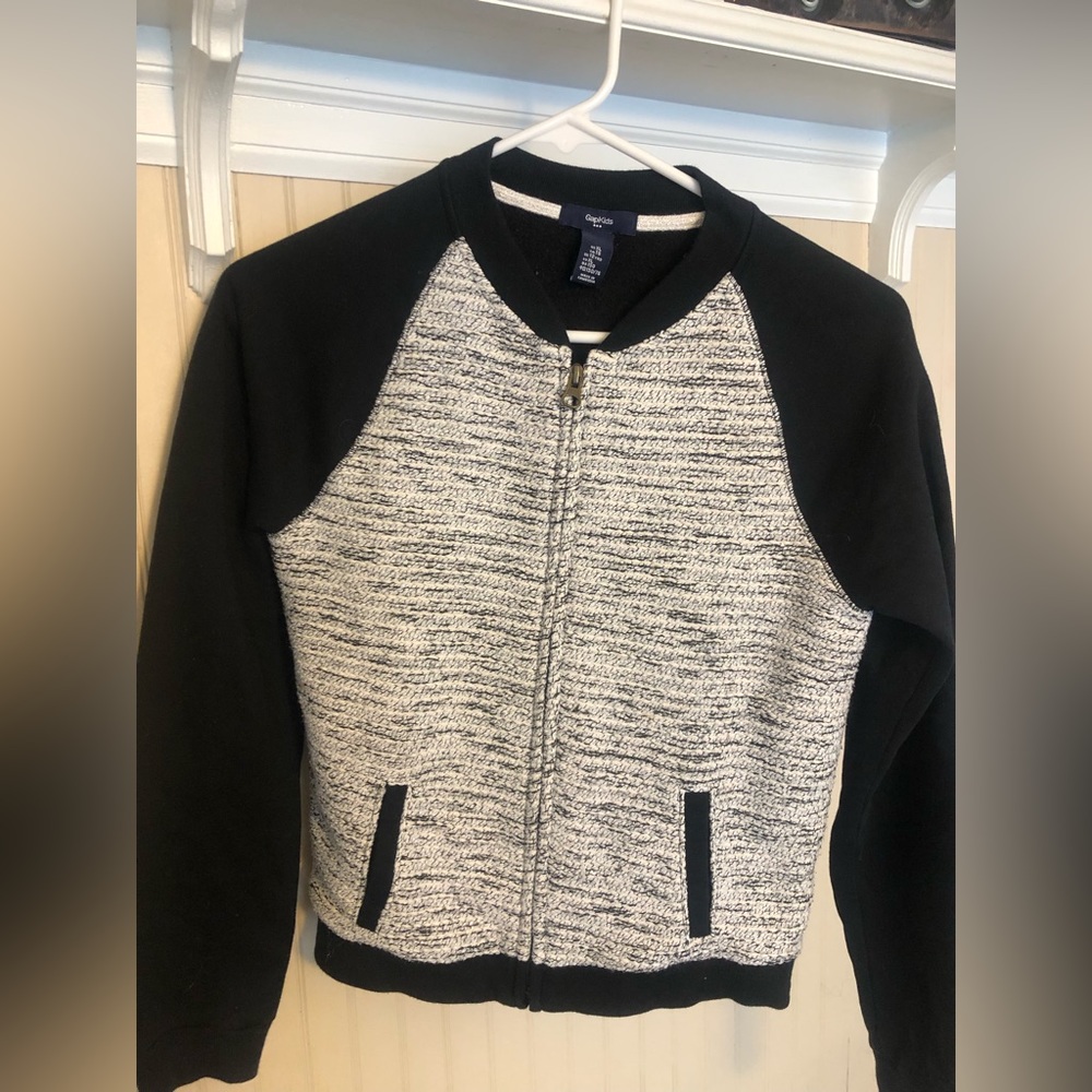 Black and white Gap Kids tweed zip up